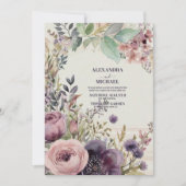 Elegant Bourgondië Blush Bloemen Bruiloft Kaart (Voorkant)