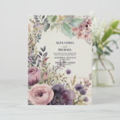 Elegant Bourgondië Blush Bloemen Bruiloft Kaart (Staand voorkant)