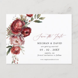 Elegant Bourgondië Blush Bloemen Save the Date Aankondigingskaart