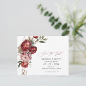 Elegant Bourgondië Blush Bloemen Save the Date Aankondigingskaart (Staand voorkant)