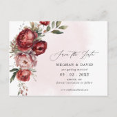 Elegant Bourgondië Blush Bloemen Save the Date Aankondigingskaart (Voorkant)