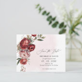 Elegant Bourgondië Blush Bloemen Save the Date Aankondigingskaart (Staand voorkant)