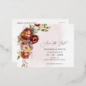 Elegant Bourgondië Blush Bloemen Save the Date Folie Uitnodiging Briefkaart (Voorkant / Achterkant)