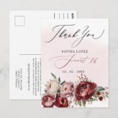 Elegant Bourgondië Blush Bloemen Zoet 16 Dank u Briefkaart (Voorkant / Achterkant)