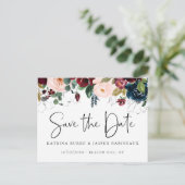 Elegant Bourgondië Blush Navy Bloemen Save the Dat Aankondigingskaart (Staand voorkant)