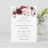 Elegant Bourgondië Blush Pioenrozen Roos Bloemenbr Kaart (Staand voorkant)