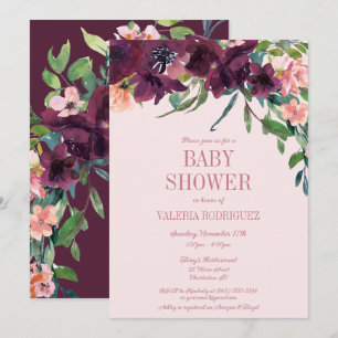 Elegant Bourgondië Blush Roze Bloemen Baby shower Kaart
