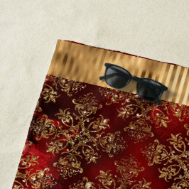 Elegant Bourgondië Damast Goud Strandlaken