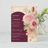 Elegant Bourgondië en Blush Roze Bruiloft Kaart (Staand voorkant)