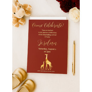 Elegant Bourgondië en Gold Safari Baby shower Kaart