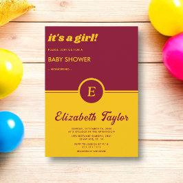 Elegant Bourgondië en gouden monogram Baby shower Kaart