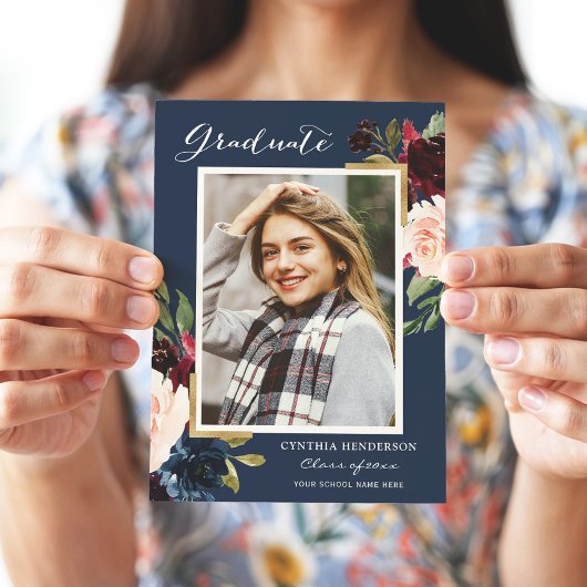 Elegant Bourgondië en Navy Afstudeerder Foto Afstu Aankondiging