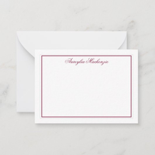 Elegant Bourgondië en wit gepersonaliseerd Notitiekaartje (Voorkant)