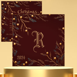 Elegant Bourgondië Familie Monogram Kerst Kaart