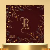 Elegant Bourgondië Familie Monogram Kerst Kaart