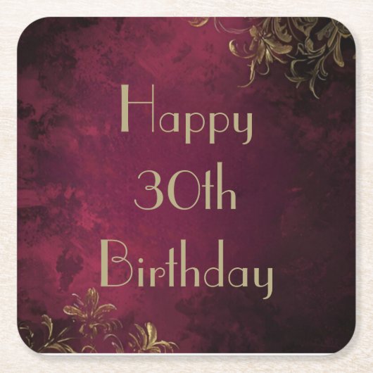 Elegant Bourgondië & Faux Goud Papier Onderzetter (Voorkant)