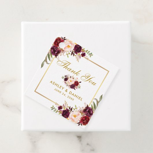 Elegant Bourgondië Floral Gold bruiloft dank u Bedankjes Labels (In situ)