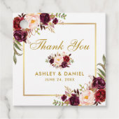 Elegant Bourgondië Floral Gold bruiloft dank u Bedankjes Labels (Voorkant)