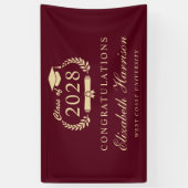 Elegant Bourgondië Gold Graduation Party Welkom Spandoek (Verticaal)
