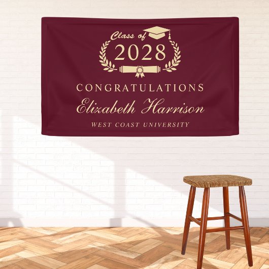 Elegant Bourgondië Gold Graduation Party Welkom Spandoek