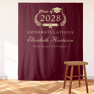 Elegant Bourgondië Gold Graduation Party Welkom Wandkleed