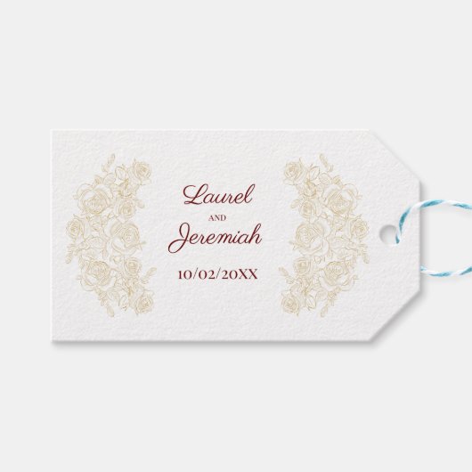 Elegant Bourgondië & Golden Rozen Cadeau Label Cadeaulabel (Voorkant (Horizontaal))