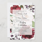 Elegant Bourgondië & Goud Bloemen Waterverf Bruilo Kaart (Voorkant)