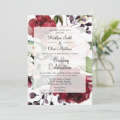 Elegant Bourgondië & Goud Bloemen Waterverf Bruilo Kaart (Staand voorkant)