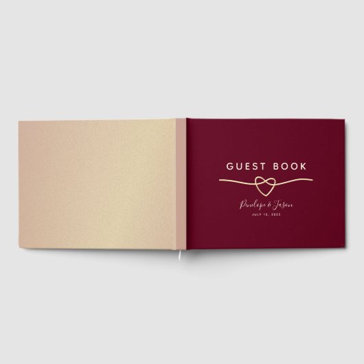 Elegant Bourgondië Goud Script Bruiloft Gastenboek (Volledig)