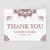 Elegant Bourgondië Henna Indiase bruiloft dank u Briefkaart (Voorkant)