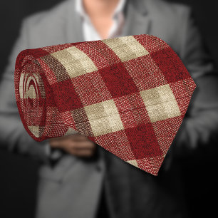 Elegant Bourgondië Ivoorkleurig Roest Rood Geruit Stropdas