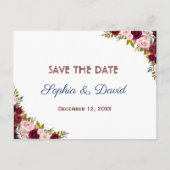 Elegant Bourgondië Marsala Bloemen Herfst SAVE THE Aankondigingskaart (Voorkant)