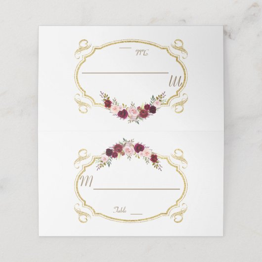 Elegant Bourgondië Marsala Bloemrijke Herfst Tafel Plaatskaartje (Buitenkant ongevouwen)