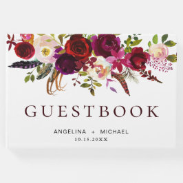 Elegant Bourgondië Marsala Bohemian Bloemen Bruilo Gastenboek