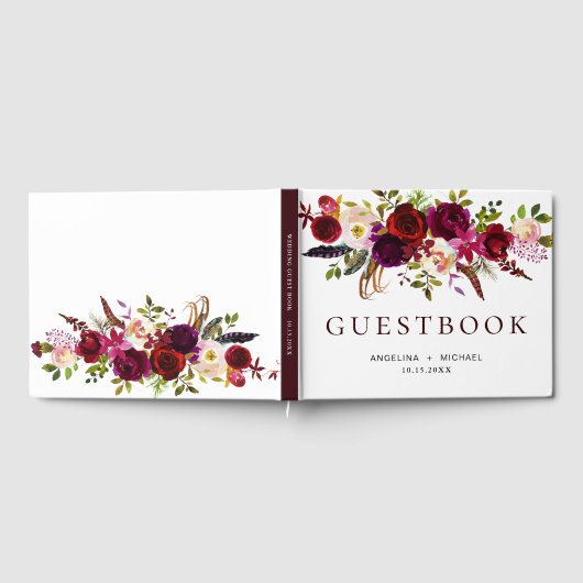 Elegant Bourgondië Marsala Bohemian Bloemen Bruilo Gastenboek (Volledig)
