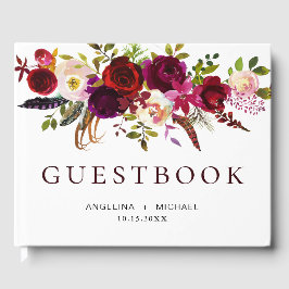 Elegant Bourgondië Marsala Bohemian Bloemen Bruilo Gastenboek
