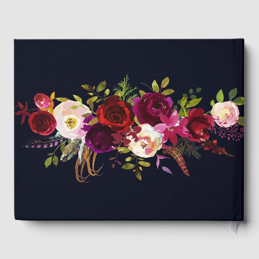 Elegant Bourgondië Navy Blauw Bohemian Bloemen Bru Gastenboek (Achterkant)