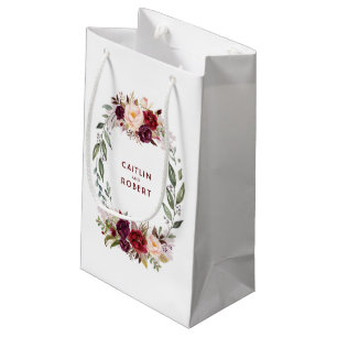 Elegant Bourgondië Rode Waterverf Bloemen Bruiloft Klein Cadeauzakje
