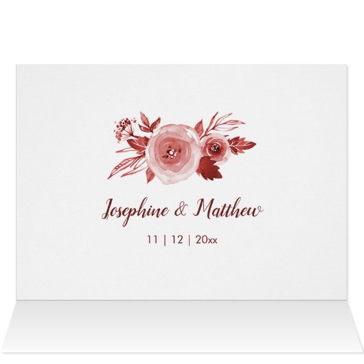 Elegant Bourgondië Roos krans bruiloft dank u (Binnen Horizontaal (Boven))