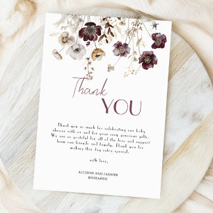 Elegant Bourgondië Wildflowers Baby shower Bedankkaart