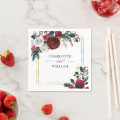 Elegant Bourgondië Winter Rozen Bladgroen Bruiloft Servet (Insitu)