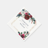 Elegant Bourgondië Winter Rozen Bladgroen Bruiloft Servet (Hoek)