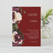 Elegant Bourgondië & Wit Bloemen Waterverf bruilof Kaart (Staand voorkant)