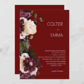 Elegant Bourgondië & Wit Bloemen Waterverf bruilof Kaart (Voorkant / Achterkant)