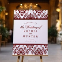 Elegant Bourgondië Wit Damask Bruiloft Welkomstbor