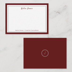 Elegant Bourgondië Zilveren Handtekening Monogram  Notitiekaartje