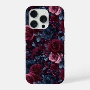 Elegant Bourgondiërroos Navy Bloemmotief iPhone 15 Pro Case