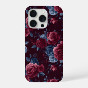 Elegant Bourgondiërroos Navy Bloemmotief iPhone 15 Pro Case