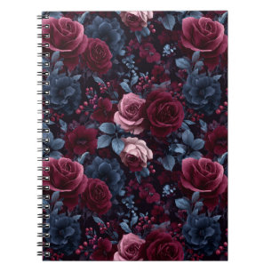 Elegant Bourgondiërroos Navy Bloemmotief Notitieboek