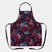 Elegant Bourgondiërroos Navy Bloemmotief Schort (Voorkant)